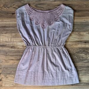 Anthropologie Ranna Gill Mauve Pom Pom Tunic Top S